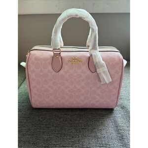 COACH Powder Pink Rowan Large Satchel Bag in Signature Canvas